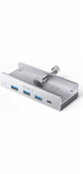 Orico HUB namontovaný na svorku vstup: USB-C / výstup: 3x USB-A 3.0 + 1x USB-C 3.0 - stříbrný