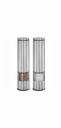 NoName Küchenprofi Boston mlýnek na koření - Elektrický mlýnek na sůl a pepř s keramickým mlecím mechanismem stříbrný 23x5 cm 2 ks.