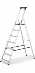DRABEST Hliníkový žebřík, pro domácnost, s policí, 7 schodů (nosnost: 125 kg)