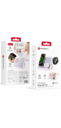 ForCell Bezdrátová nabíječka F-ENERGY Mag Mirror 3 v 1 15W kompatibilní s MagSafe / Apple Watch / Samsung Watch / Airpods růžová