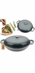 Atusa Smaltovaný litinový hrnec plochý 30 cm 3 l HAGE mořská sůl