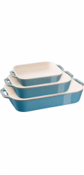 Staub 3-Piece Rectangular Ceramic Bakeware Set, Turquoise
