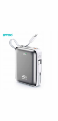 NoName Powerbanka BWOO P78 20000mAh s rychlonabíjením PD45W se 2 kabely USB-C a Lightning, stříbrná