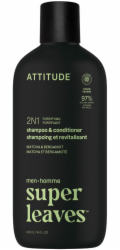 Attitude SUPER LEAVES, posilující šampon a kondicionér 2 v 1 pro muže - bergamot a matcha, 415 ml