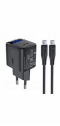 Acefast Nabíječka A113 GaN PD 20W USB-C nástěnná nabíječka s displejem a kabelem USB-C - černá