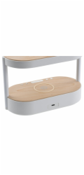 IMMAX LED budík TRIPLE DOCK/ 3v1 bezdrátové nabíjení/ 20W/ 9V/2,22A/ AC 220-230V/ 30lm/ USB-C/ bílý (světlé dřevo)