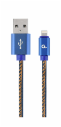 Gembird CC-USB2J-AMLM-2M-B USB-A/Lightning, 2m Gembird nabíjecí kabel Lightning 8-pin (M) na USB 2.0 (M), prémiový, opletený, metal konektory, 2 m, džínsovina