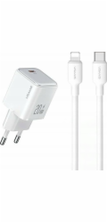 Usams Nabíječka USAMS US-CC183 USB-C 20W PD3.0 síťová nabíječka + kabel US-SJ610 USB-C / Lightning bílá/bílá