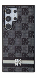 DKNY  DKHCS24LPCPTSSK S24 Ultra S928 černé/černé pevné pouzdro Kožený kostkovaný mono vzor a tištěné pruhy