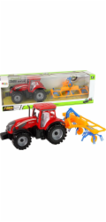 TRITON Červený traktor LeanToys s hráběmi a třecím pohonem