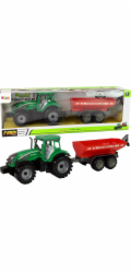 LeanToys Zelený traktor s červeným třecím pohonem přívěsu