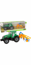 LeanToys Zelený traktor, hrábě, třecí pohon