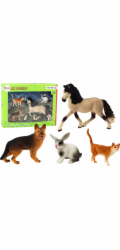 LeanToys Sada figurek - domácí mazlíčci, kůň, pes, králík, kočka, 4 díly