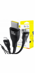 Baseus Kabel USB-C - 2x USB-C + Lightning 1,5 m černý (6932172669676)