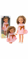 LeanToys Panenka v růžových šatech s mašlí a dlouhými hnědými vlasy LEAN Toys