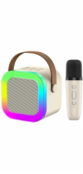 ExtraLink Dětský mini karaoke LED reproduktor 1x mikrofon béžový | Karaoke sada | reproduktor, 1x mikrofon, Bluetooth, AUX, slot pro paměťovou kartu, RGB osvětlení