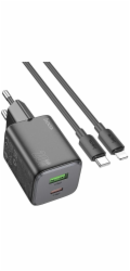 Hoco Nabíječka do zásuvky USB A + USB C QC PD 3A 20W + kabel USB C na Lightning N41 černá