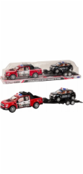 LeanToys policejní pickup s odtahovkou, návěsem, terénní vozidlo, policejní sada