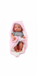 LeanToys Panenka miminko v šedém pyžamu s růžovou dekou s králíčkem 23 cm