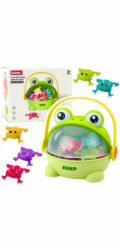 LeanToys Arkádová hra Jumping Frogs, krabice s 15 žabami, zelená