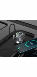 Hoco Autonabíječka Charger USB A + USB C PD QC3.0 5A 30W s displejem + FM BT vysílač E70 černá