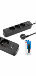 Montis Černý prodlužovací kabel se 3 zásuvkami a USB 1,5 m MT185-BK-1.5