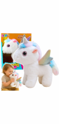 LeanToys Plyšový interaktivní jednorožec s pohyby a zvuky, bílý 21 cm