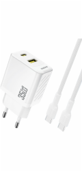 Dudao USB-A USB-C nabíječka do zásuvky s kabelem USB-C PD QC 35W - bílá USB-A USB-C nabíječka do zásuvky s kabelem USB-C PD QC 35W - bílá