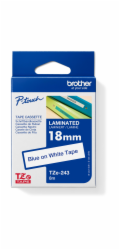 Brother - TZe-243,  bílá / modrá (18mm, laminovaná)