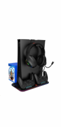 CANYON multifunkční chladící stojan pro PS5, nabíjení 2 PS5 ovladačů, RGB podsvícení, černý