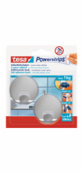 Samolepicí háčky Tesa, nerezová ocel, kulaté, 2 kusy se 4 malými proužky Powerstrips
