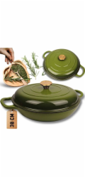Atusa smaltovaný litinový plochý hrnec olivový 30 cm 3 l HAGE
