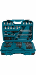 Makita Handwerkzeug-Set E-17980, 231-teilig (blau, mit 2 Umschaltknarren, 1/4 und 1/2, Koffer)