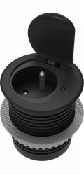 Orno Nábytková zásuvka O6cm zapuštěná do pracovní desky s krytem, USB nabíječkou a 1,9m kabelem, 1x2P+Z (francouzská), 1xUSB (typ C; 20W), černá