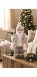 Dekorace MagicHome Vánoce, Santa, s dárkem, růžovo-hnědý, 30 cm