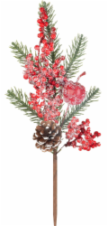 Větvička MagicHome Vánoce, s bobulkami, červená, 33 cm