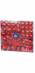 MagicHome Vánoční koule, sada, 50 ks, 4-5 cm, červená, hvězda, girlanda, šiška, na vánoční stromek