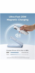 UGREEN magnetická bezdrátová nabíječka 2v1 MagFlow Qi2.2, 25W, MagSafe, stříbrná