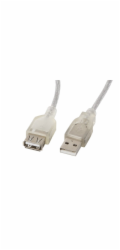 Lanberg CA-USBE-12CC-0018-TR USB-A M / F 2.0, 1,8m LANBERG USB-A M / F 2.0 kabel 1,8m, transparentní