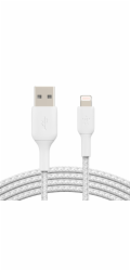 Belkin CAA002bt2MWH oplétaný USB-A - Lightning, 2m, bílý Belkin Lightning kabel, 2m, bílý - odolný