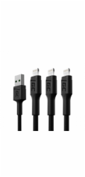 Green Cell Set 3x Cable GC Ray Lightning 200cm  with white LED, quick charging Apple 2.4A