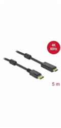 Delock - Kabel adaptéru - DisplayPort s piny (male) zamykací do HDMI s piny (male) - 5 m - trojnásobně stíněný - černá - podporuje 4K, aktivní