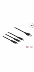 Delock 87152 Delock Nabíjecí kabel USB 3 v 1 pro Lightning / Micro USB / USB Type-C, 30 cm černá