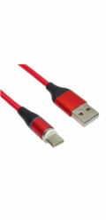 PREMIUMCORD Magnetický micro USB a USB-C nabíjecí a datový kabel 1m, červený