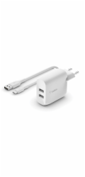 Belkin BOOST CHARGE™ Duální 24W USB-A nástěnná nabíječka + 1m USB-C kabel, bílá