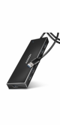 AXAGON HUE-F7A, 7x USB 3.2 Gen 1 ALU FLAT CHARGING hub, micro USB napájecí konektor, kabel USB-A 1m
