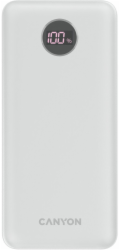 Canyon CNE-CPB2002W CANYON powerbanka PB-2002, 20000mAh Li-poly QC&PD, display, In USB-C, Out 1x USB-C + 2x USB-A, bílá