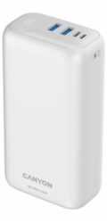 Canyon CNE-CPB301W CANYON powerbanka PB-301, 30000mAh Li-poly QC 3.0&PD 20W, display, In USB-C + micro USB, Out 1x USB-C + 2x USB-A, bílá