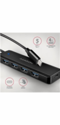 AXAGON HUE-C1C, 4x USB 5Gbps TRAVEL hub, USB-C napájecí konektor, kabel USB-C 19cm