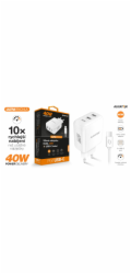 Chytrá síťová nabíječka ALIGATOR Power Delivery 40W, 2xUSB-C, USB-C/USB-C kabel, bílá